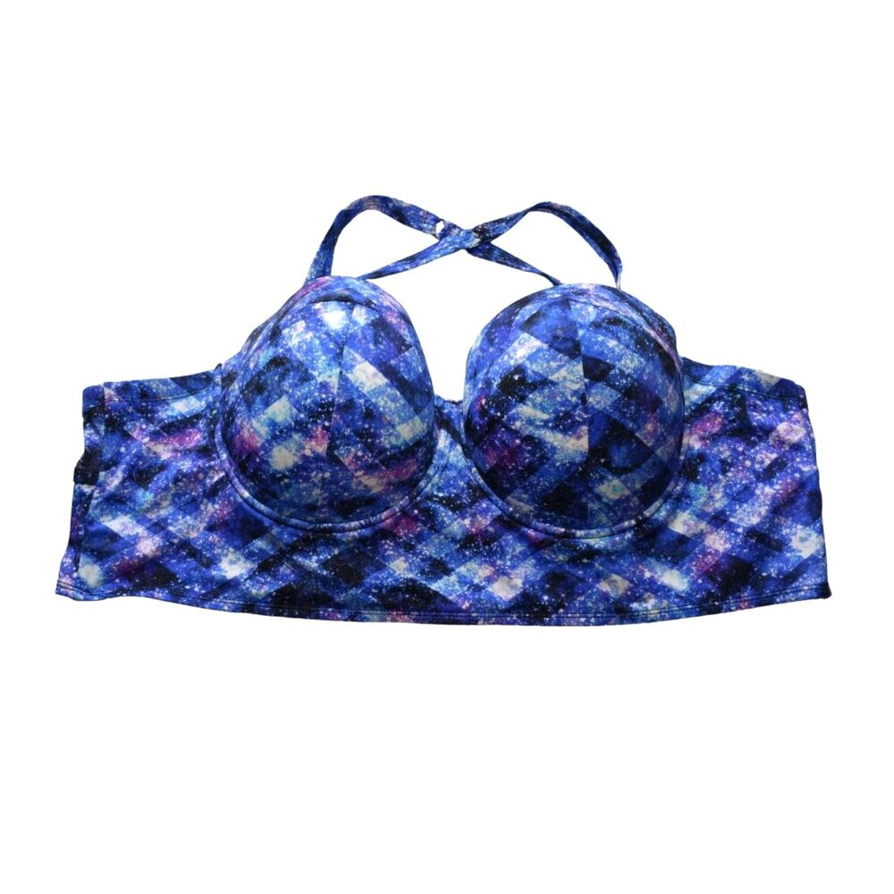 Torrid Geo Push Up Swim Bikini Top Galaxy Blue Strappy Criss Cross Plus Size 5